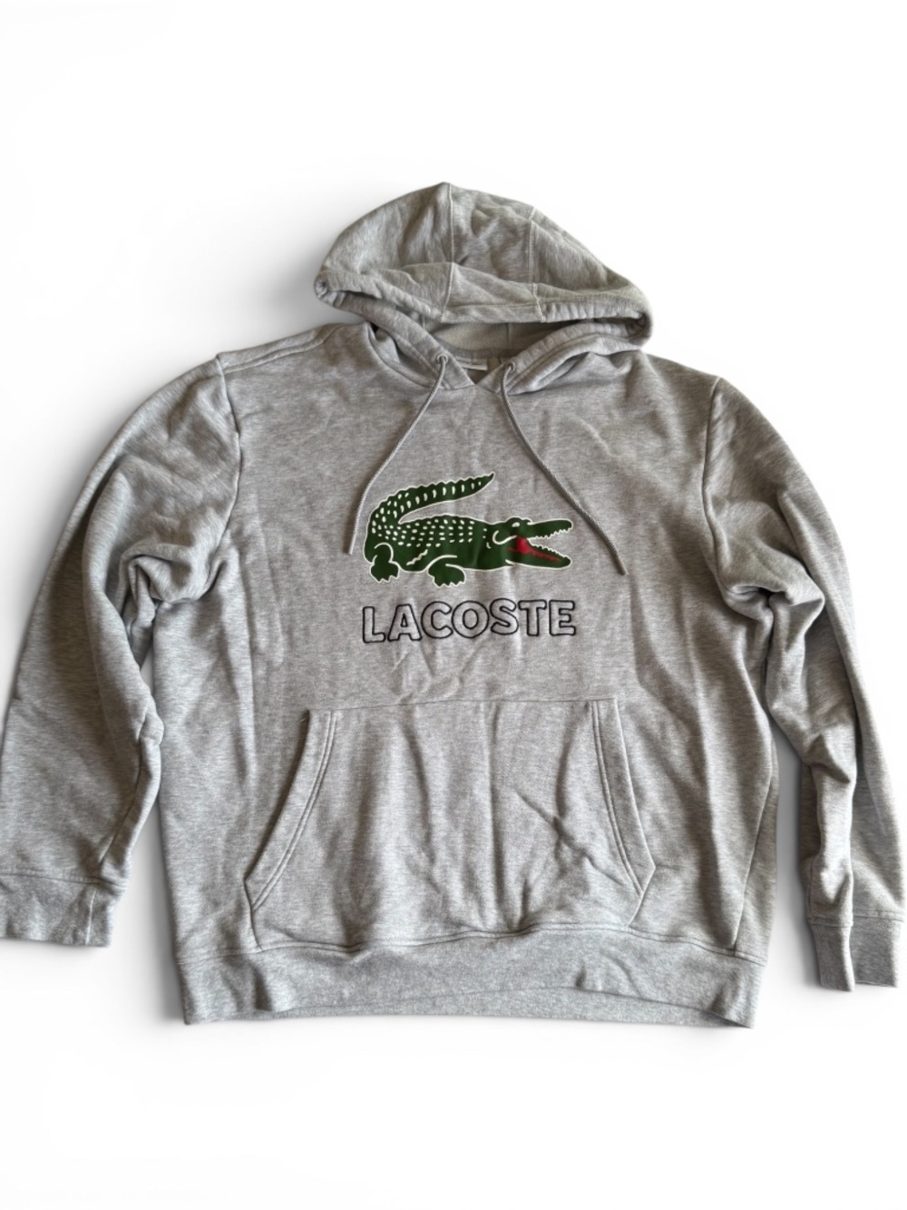LACOSTE Men Gray Big Crocodile Logo Pullover Hoodie Sweatshirt XL
